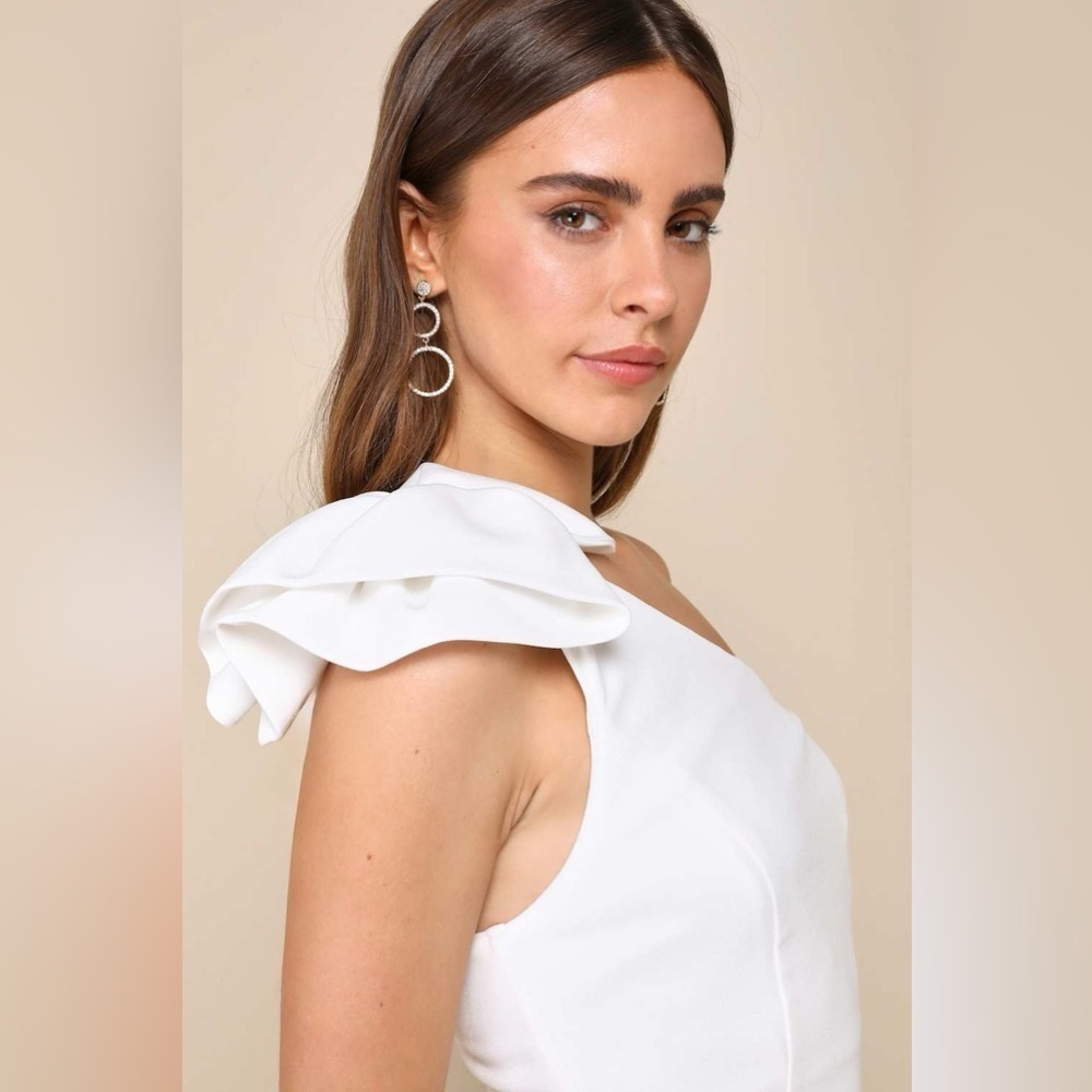 NWOT Lulus Unstoppable Stunner White Ruffled One-Shoulder Mini Dress - Picture 5 of 9